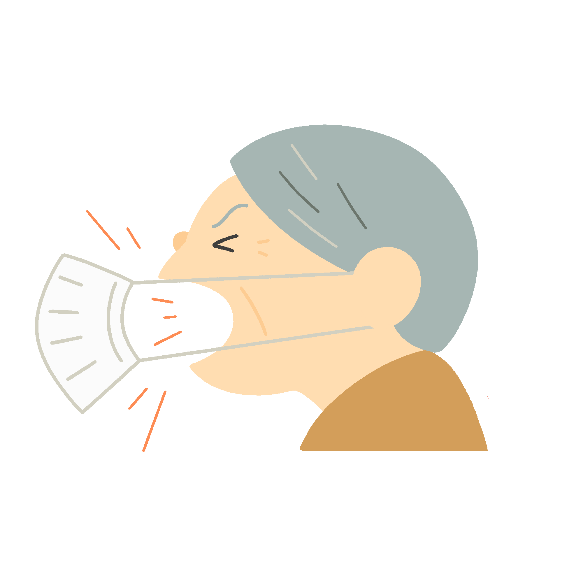 マスクをしたままくしゃみ・咳をするおじいさんのフリーイラスト素材