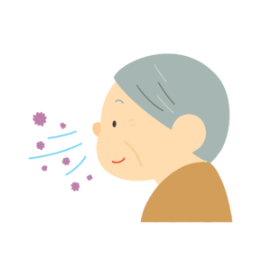 ウイルスを吸い込むおじいさんのフリーイラスト素材