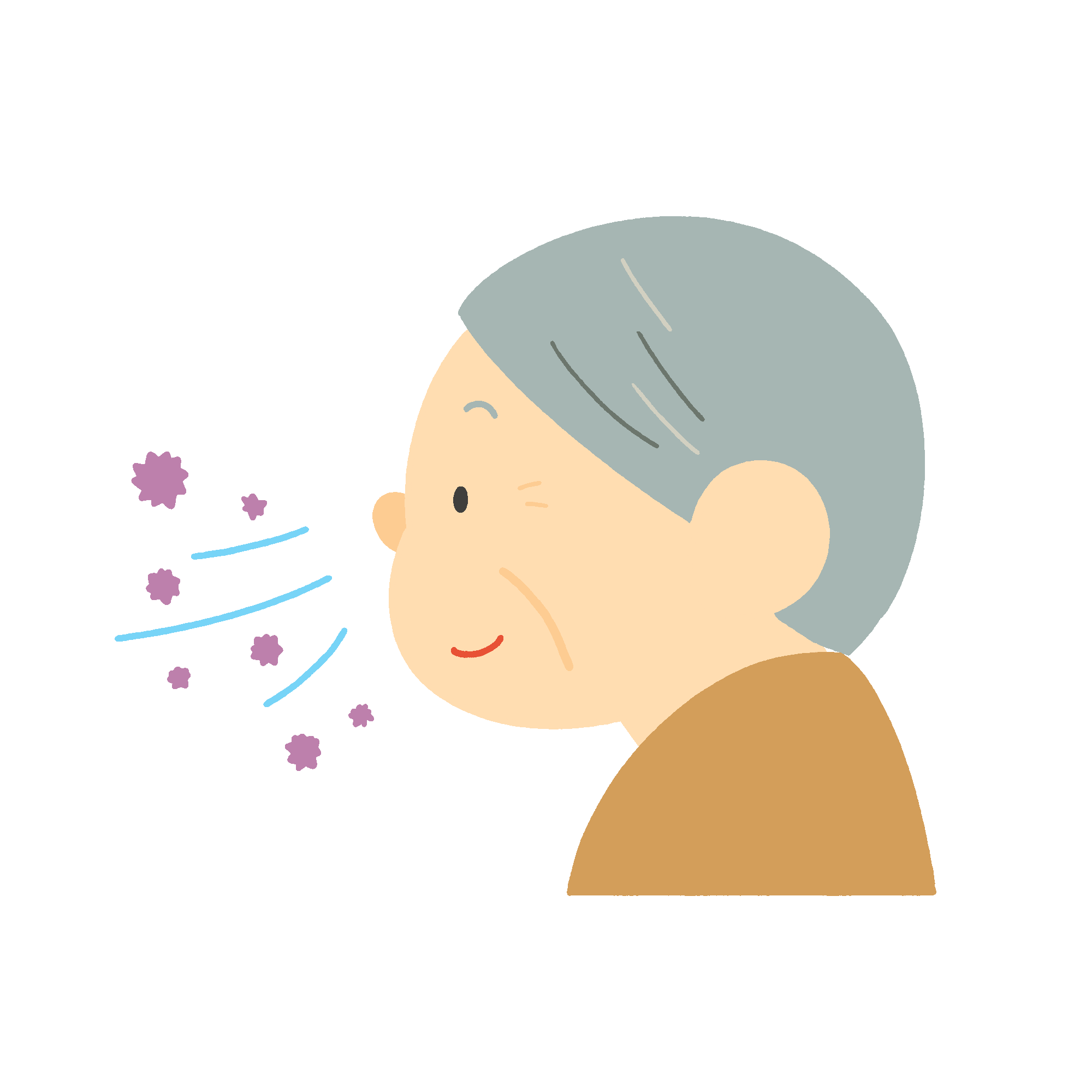 ウイルスを吸い込むおじいさんのフリーイラスト素材