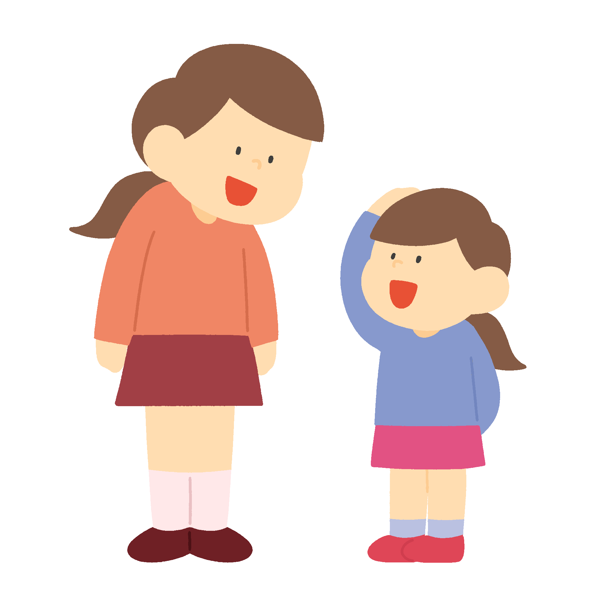 背比べをする小学校1年生と6年生の女の子のフリーイラスト素材