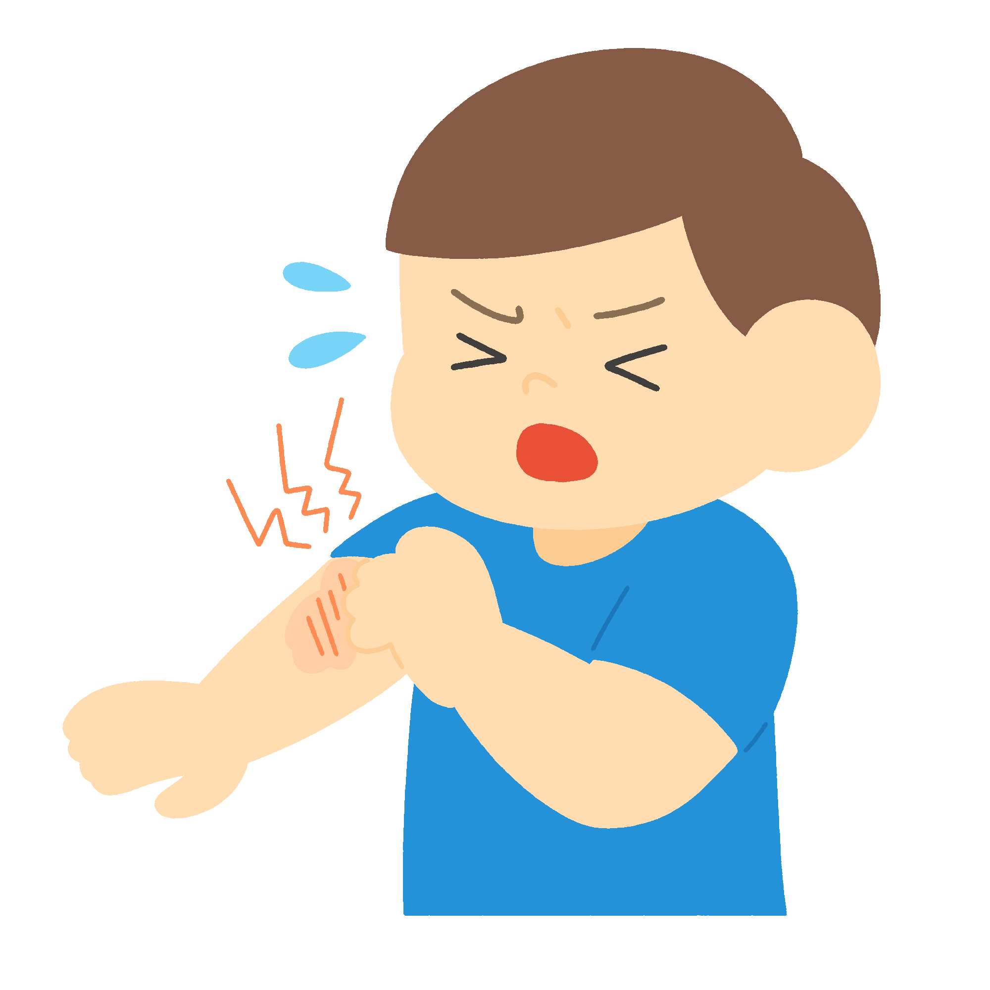 腕を虫に刺された男の子のフリーイラスト素材