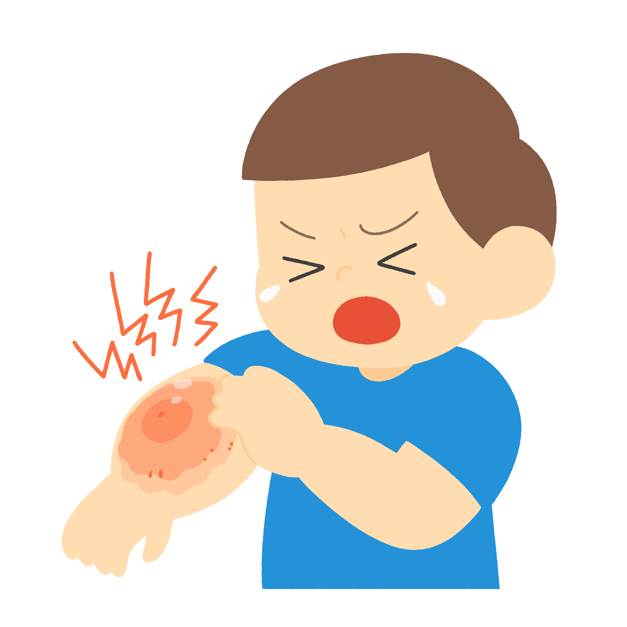 腕をハチに刺された男の子のフリーイラスト素材