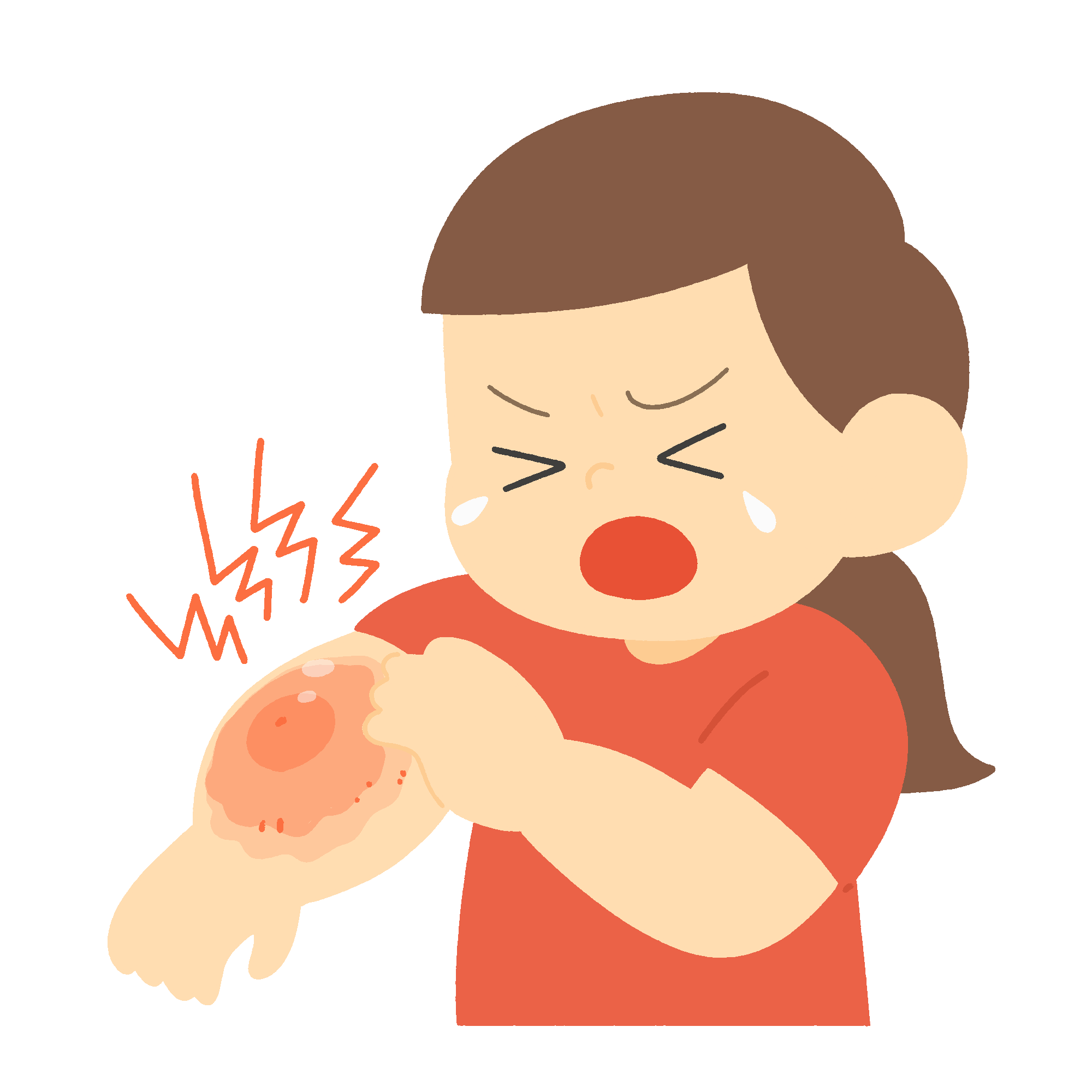 腕をハチに刺された女の子のフリーイラスト素材