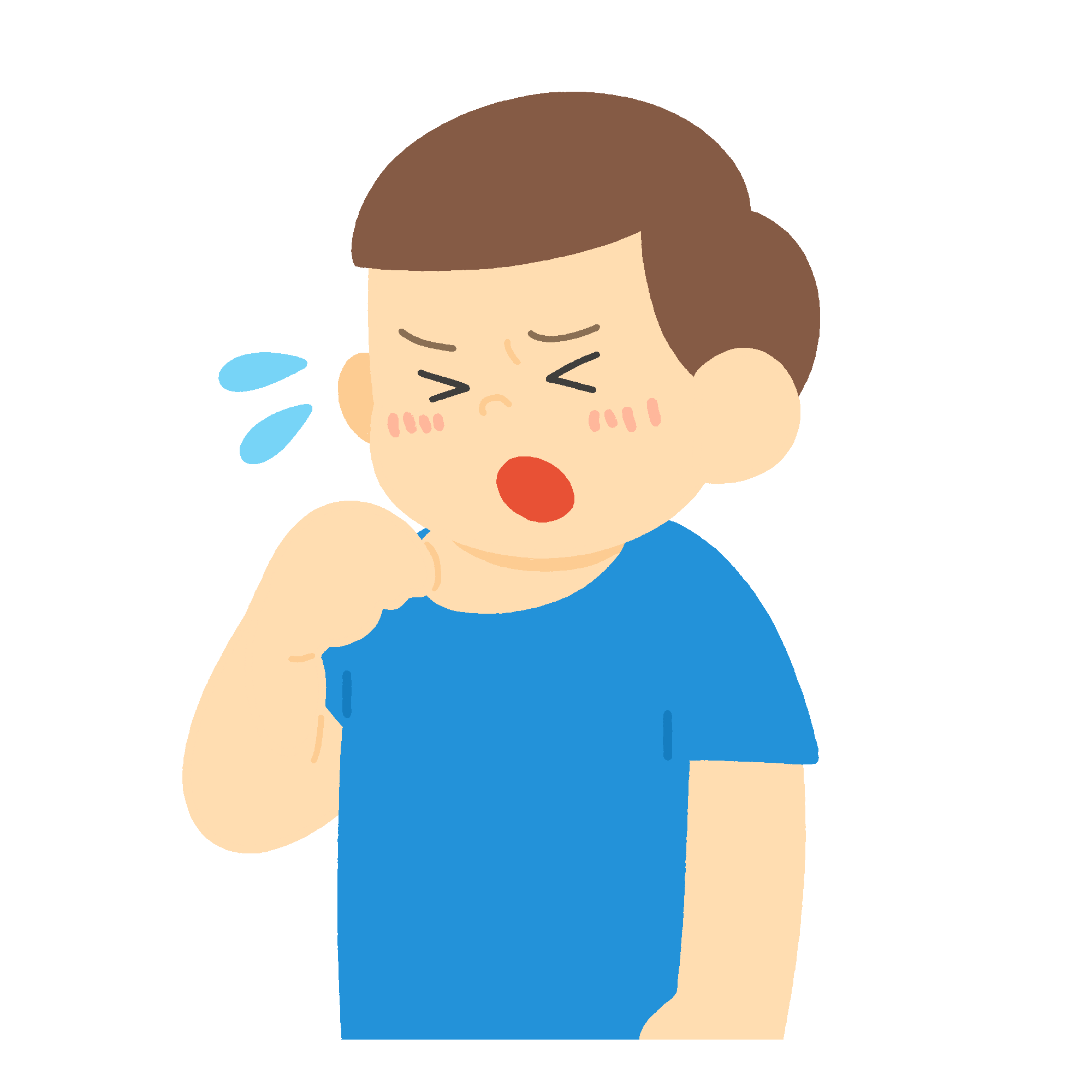 汗をかいてTシャツをあおぐ男の子のフリーイラスト素材