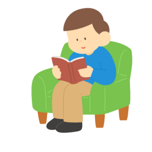 ソファーに座って本を読む男性のフリーイラスト素材