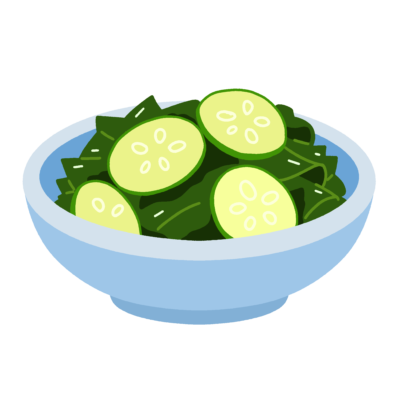 わかめときゅうりの酢の物の無料イラスト｜給食メニュー紹介プリント用素材