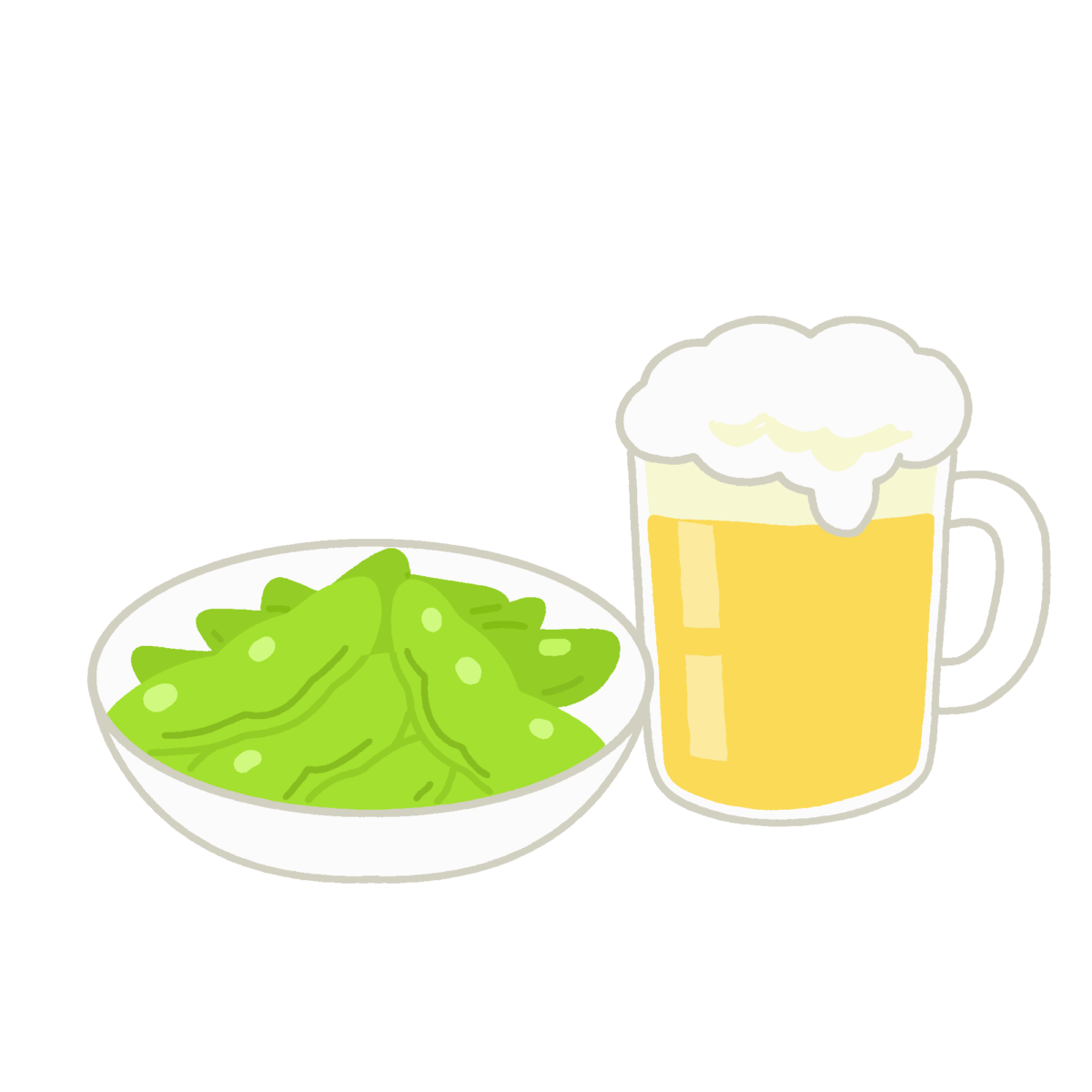 ビールジョッキと枝豆の無料イラスト｜夏・居酒屋メニュー向けフリー素材