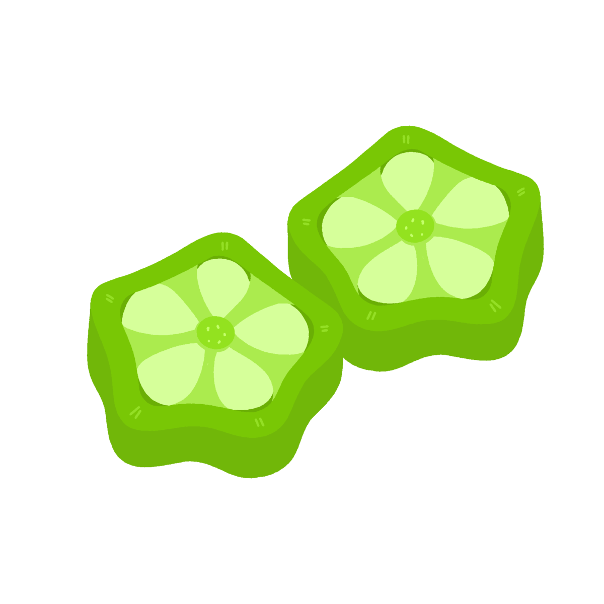 カットしたオクラの無料イラスト｜給食だより・食育プリント用素材