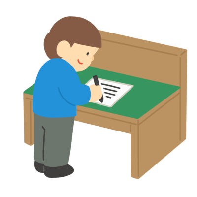 記載台で書く人の無料イラスト｜窓口・受付・行政手続き用素材