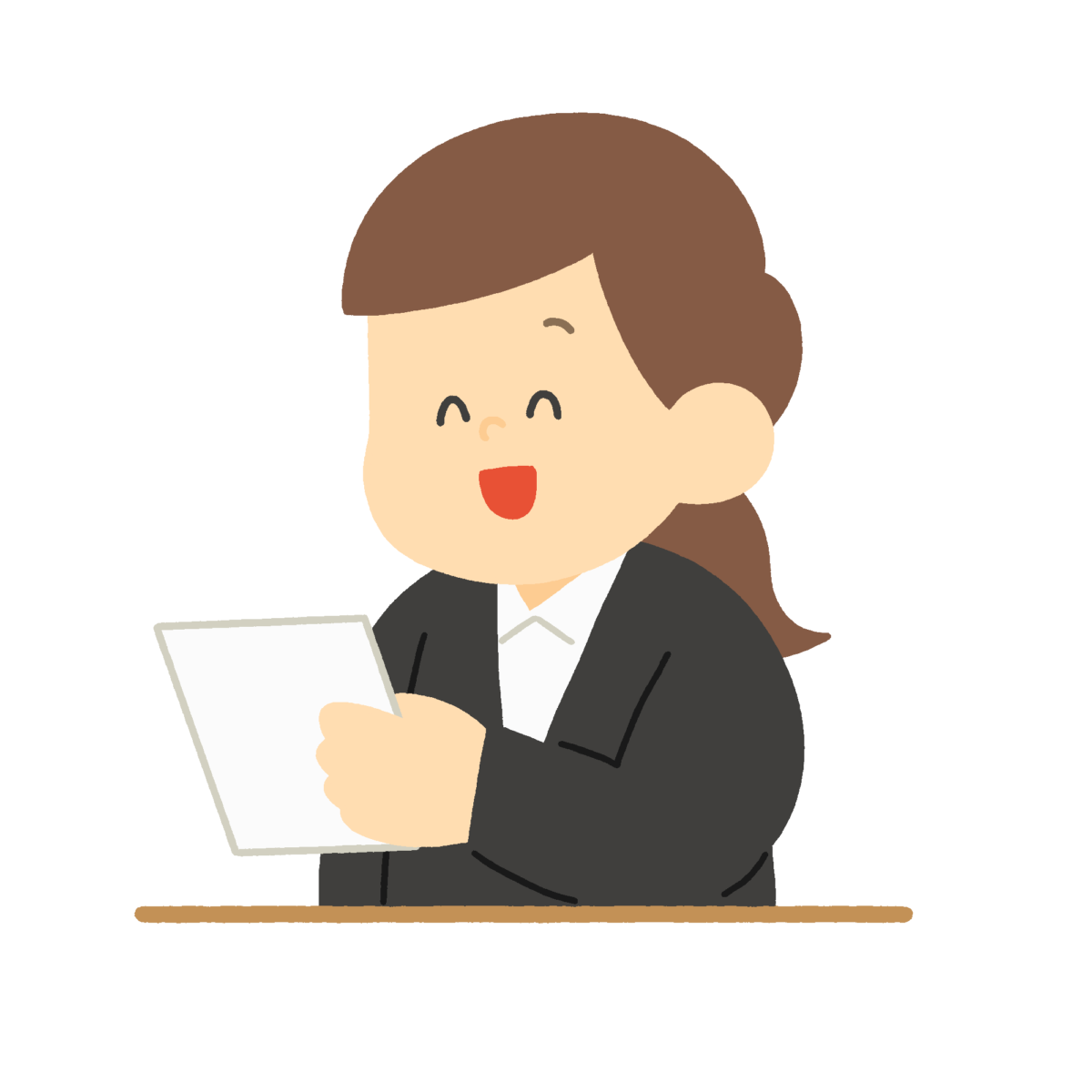 窓口で受け付ける女性の無料イラスト（スーツ姿）｜行政・ビジネス受付用素材