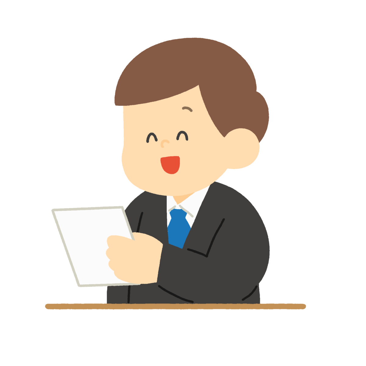 窓口で受け付ける男性の無料イラスト（スーツ姿）｜行政・ビジネス受付案内用素材