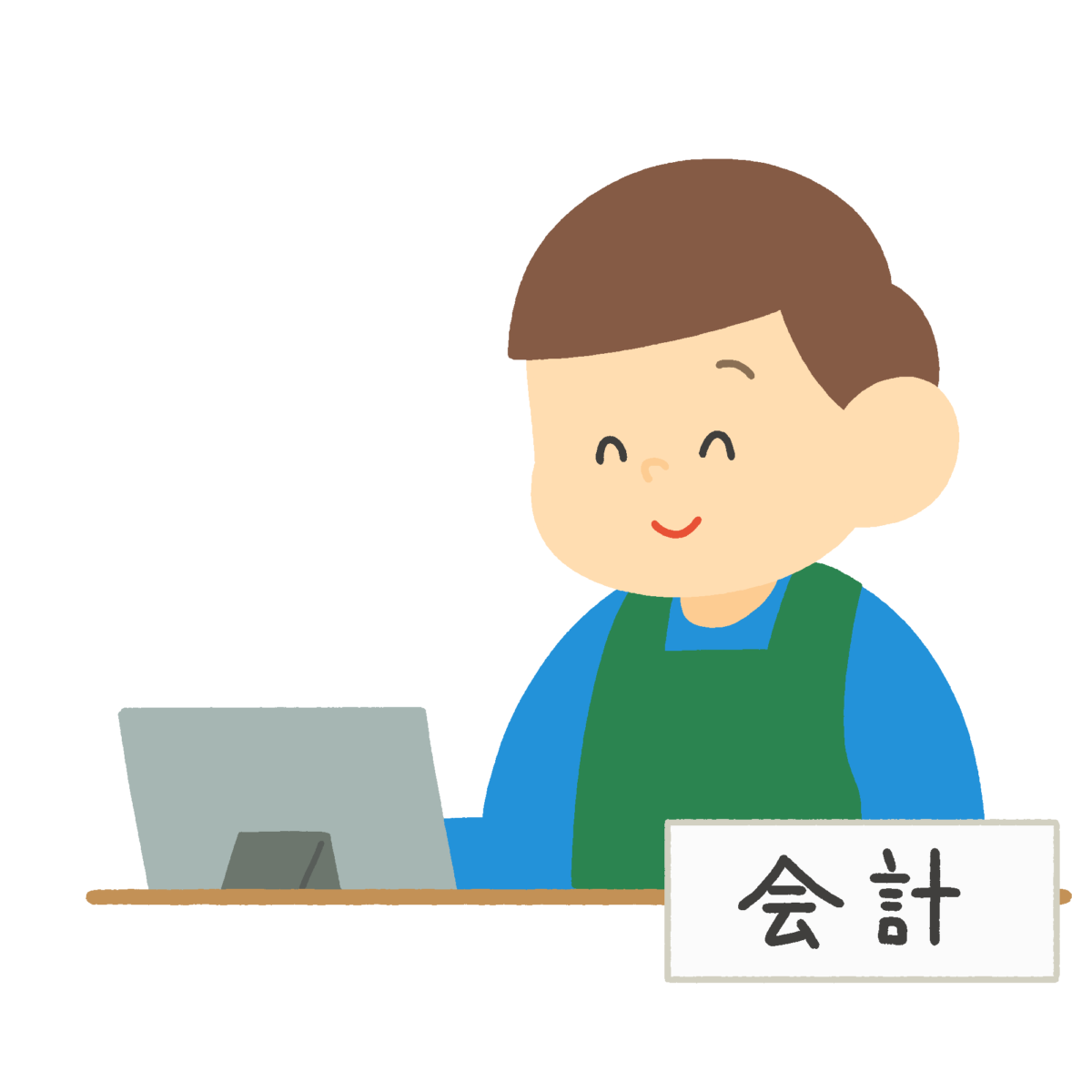 市役所の会計窓口の男性（エプロン姿）の無料イラスト｜行政・市民サービス向け素材