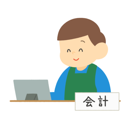 市役所の会計窓口の男性（エプロン姿）の無料イラスト｜行政・市民サービス向け素材