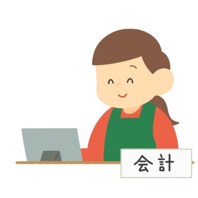 市役所の会計窓口の女性（エプロン姿）の無料イラスト｜行政・市民サービス向け素材