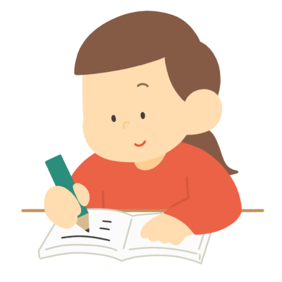 ノートに板書を書く女の子の無料イラスト｜学校プリント・授業参観向け素材