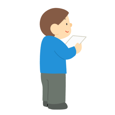 用紙を持つ男性（斜め後ろ姿）の無料イラスト｜行政・ビジネス案内向け素材