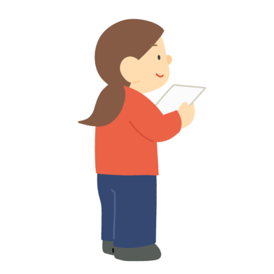 用紙を持つ女性（斜め後ろ姿）の無料イラスト｜行政・ビジネス案内向け素材