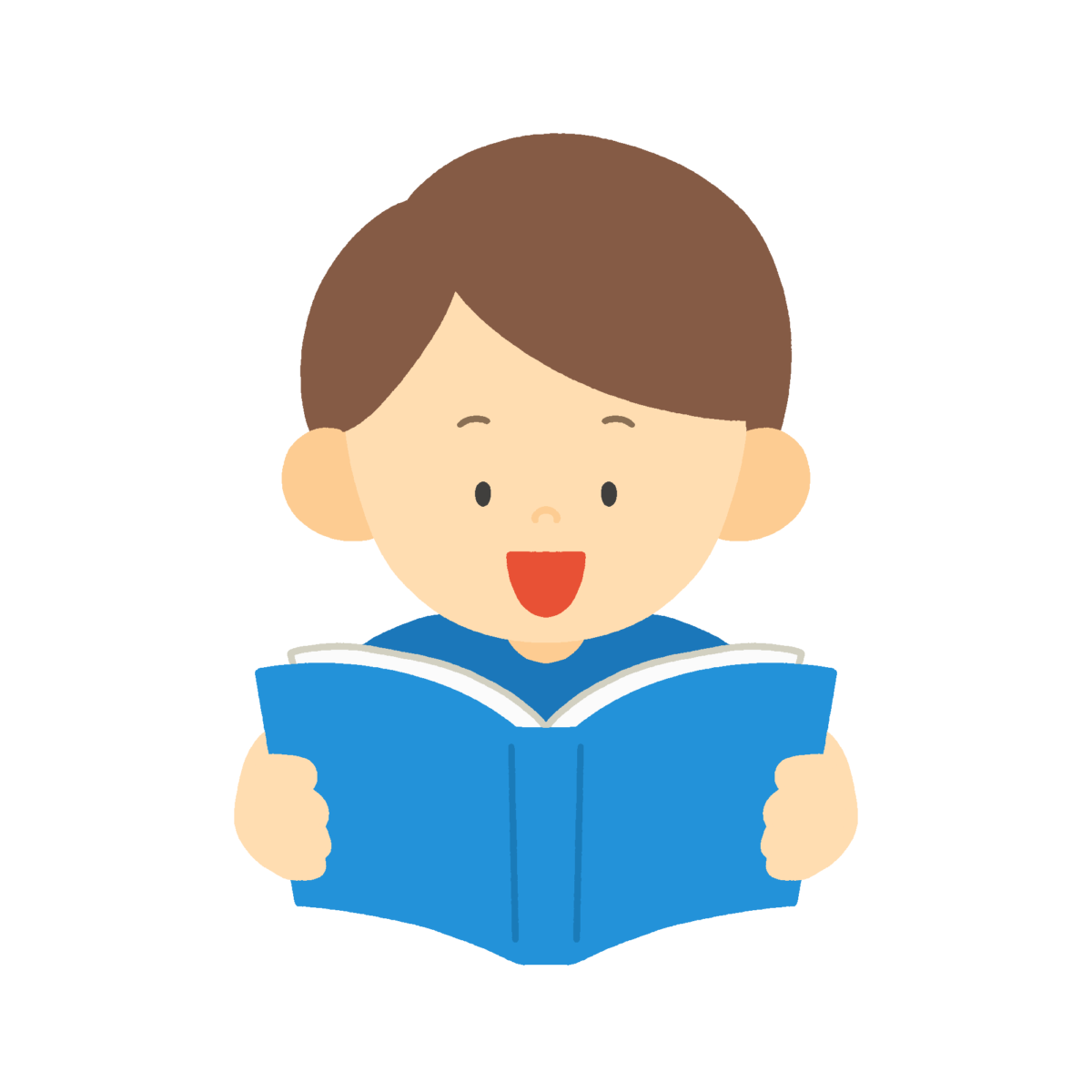 本を読む男の子の無料イラスト｜読書推進・図書だより向け素材