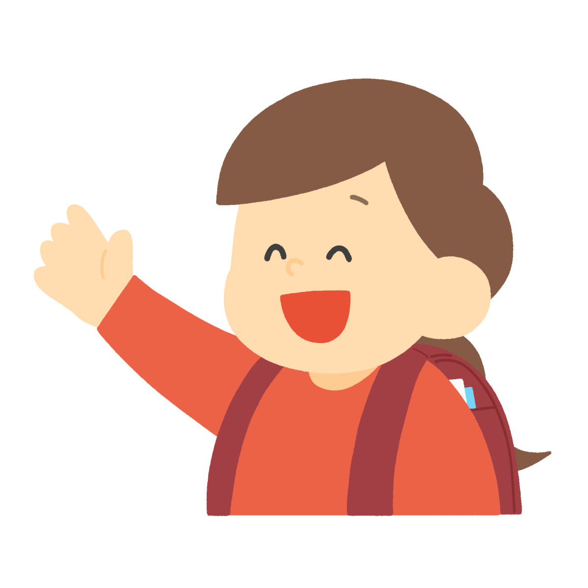 元気よく手を挙げるランドセルを背負った女の子の無料イラスト｜学校・学級通信向け素材
