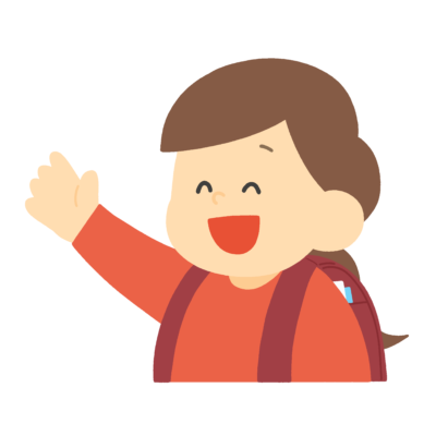 元気よく手を挙げるランドセルを背負った女の子の無料イラスト｜学校・学級通信向け素材