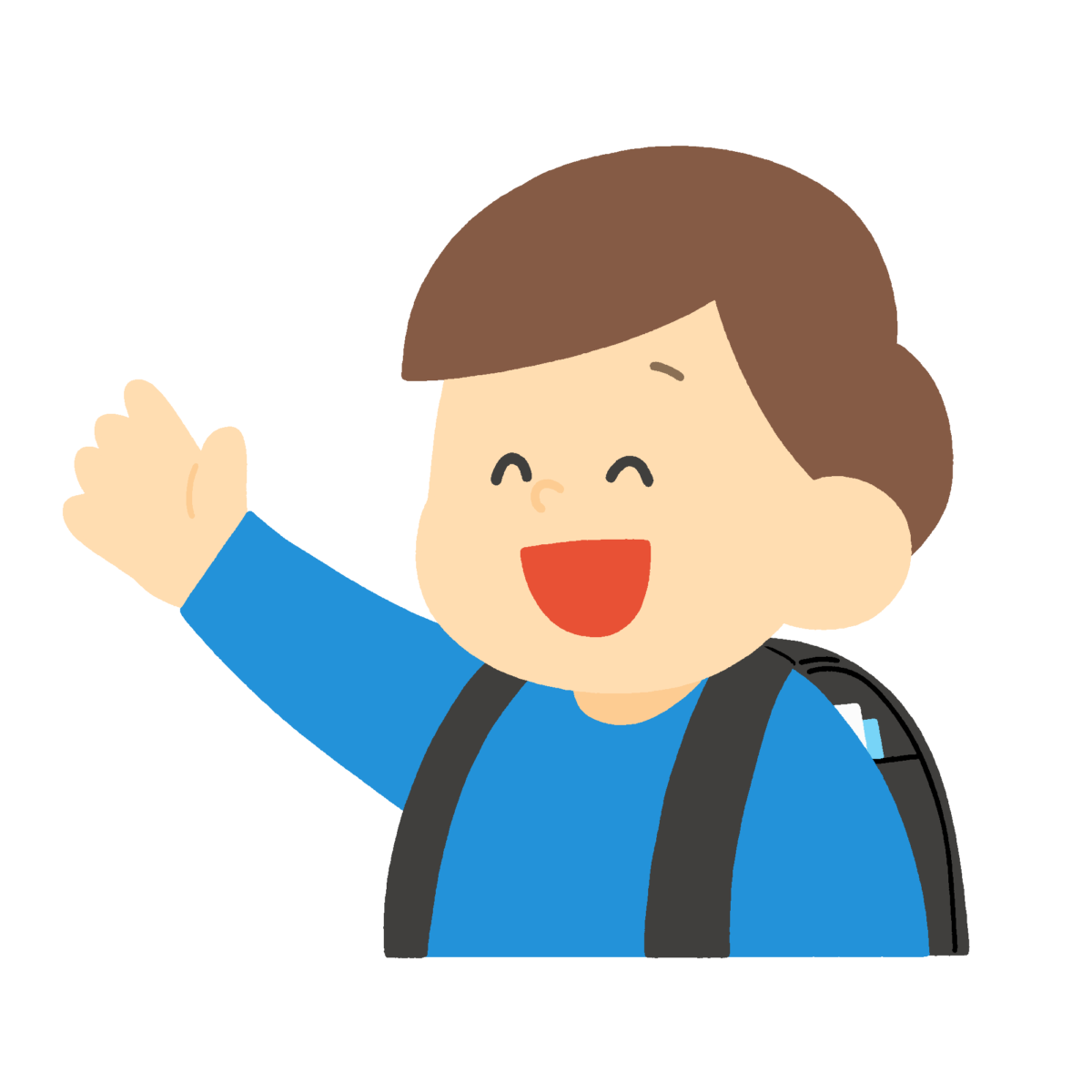 元気よく手を挙げるランドセルを背負った男の子の無料イラスト｜入学・新学期プリント向け素材