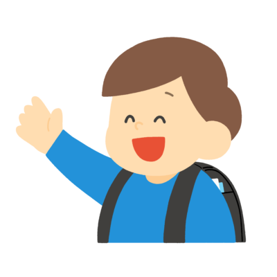 元気よく手を挙げるランドセルを背負った男の子の無料イラスト｜入学・新学期プリント向け素材
