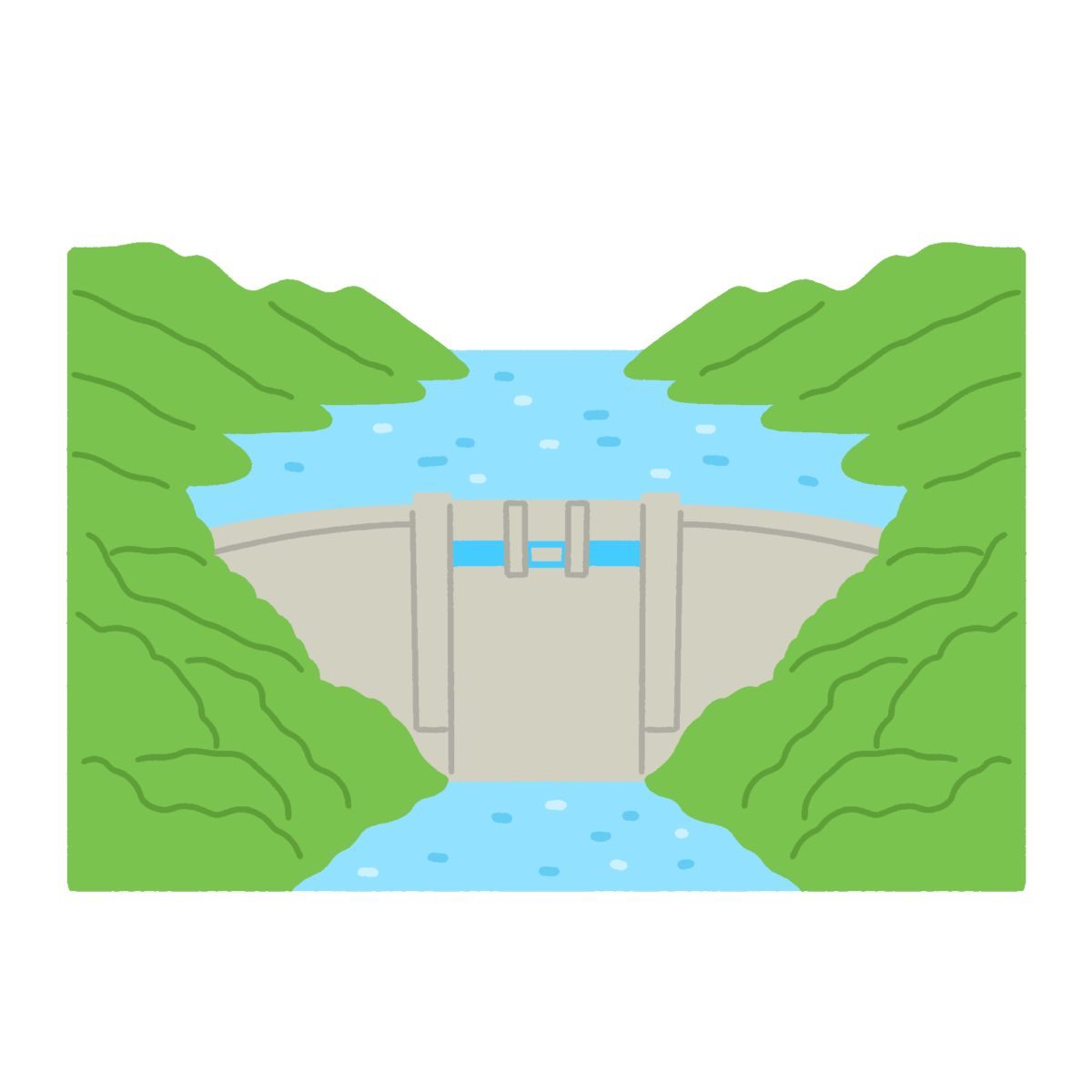 満水のダムの無料イラスト｜水資源・治水・行政広報向け素材