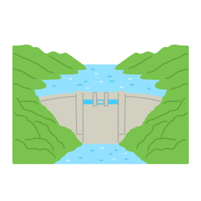 満水のダムの無料イラスト｜水資源・治水・行政広報向け素材