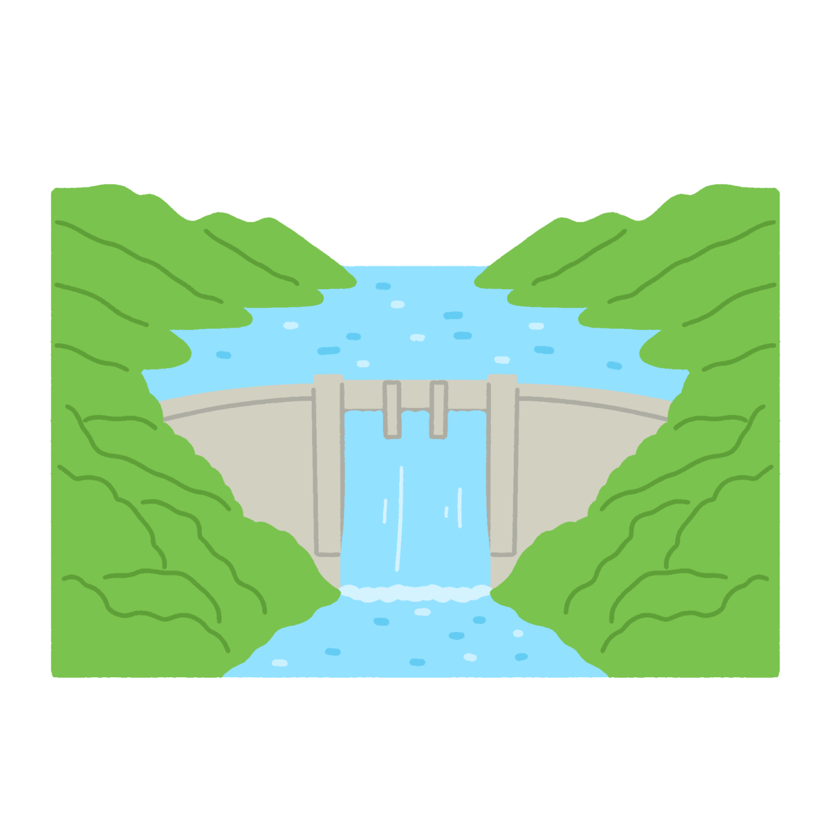 放水中のダムの無料イラスト｜防災・治水・水資源広報向け素材