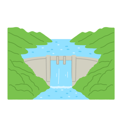 放水中のダムの無料イラスト｜防災・治水・水資源広報向け素材