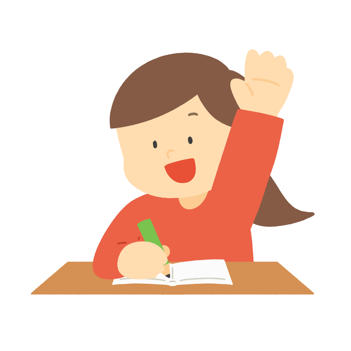 授業中に手を挙げる女の子の無料イラスト｜学校プリント・保護者向けおたより素材