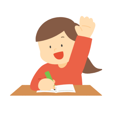 授業中に手を挙げる女の子の無料イラスト|学校プリント・保護者向けおたより素材