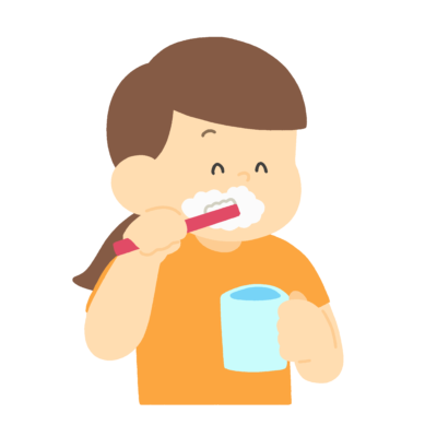 歯磨きをする女の子の無料イラスト｜保健だより・歯科指導プリント向け素材