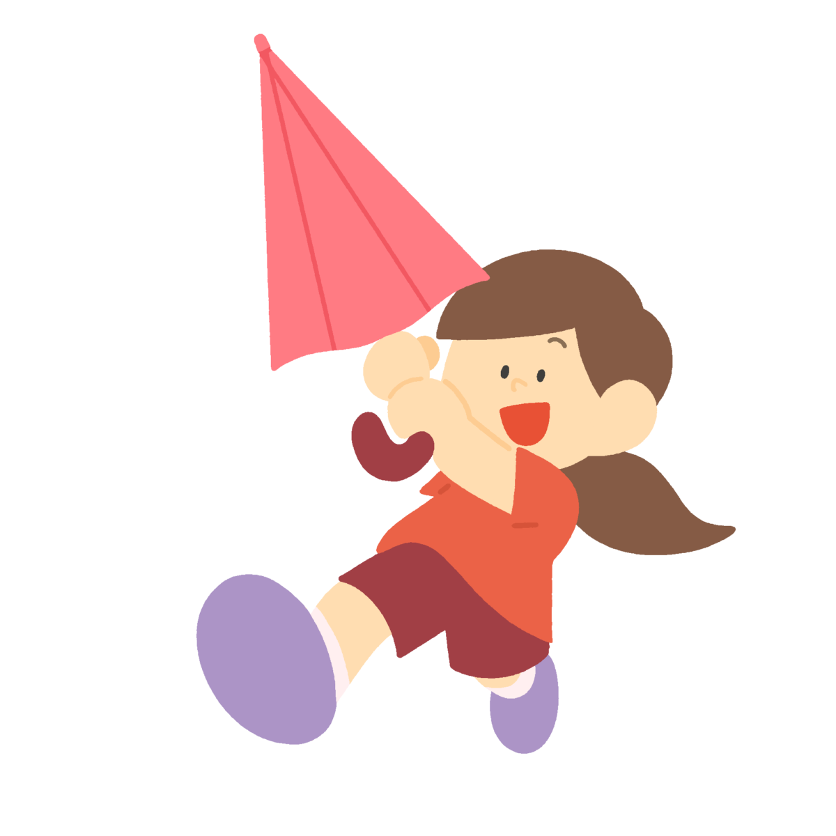傘で遊ぶ女の子の無料イラスト｜梅雨・雨の日おたより向けカラー素材