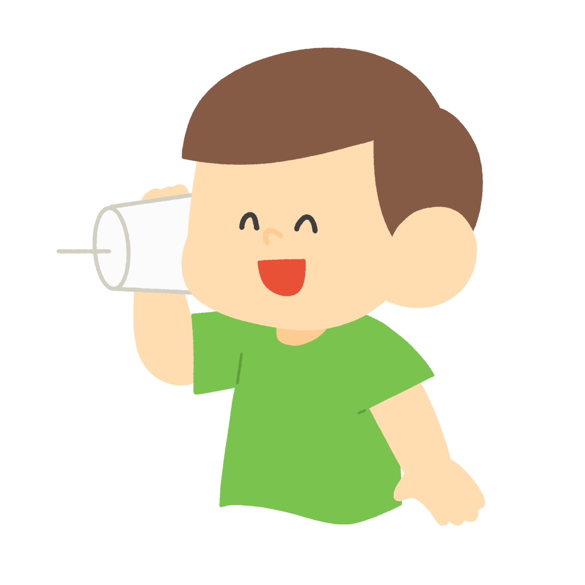 糸電話で聞く男の子の無料イラスト｜理科教材カラー素材