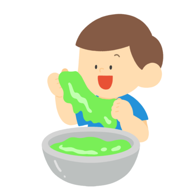 スライムで遊ぶ男の子の無料イラスト|理科・科学あそびカラー素材