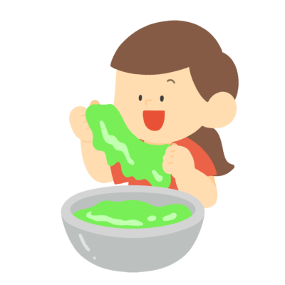 スライムで遊ぶ女の子の無料イラスト|科学あそび・理科教材カラー素材