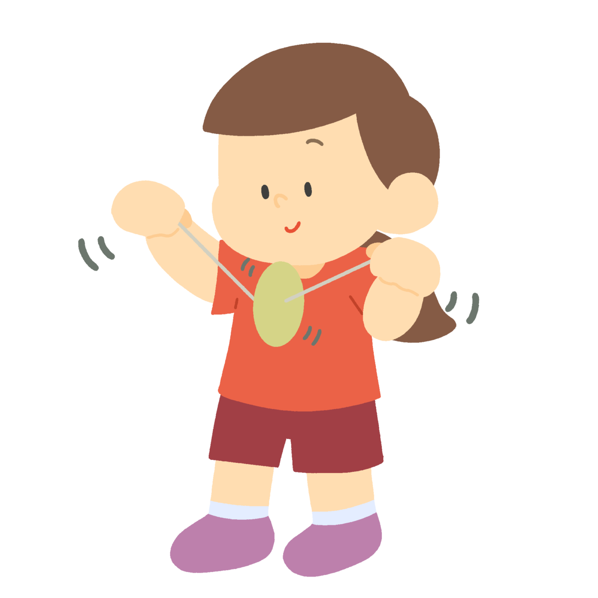 ぶんぶんごまを回す女の子の無料イラスト｜昔遊び・生活科プリント用素材