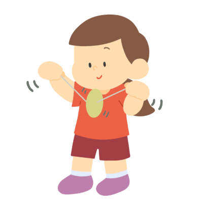 ぶんぶんごまを回す女の子の無料イラスト｜昔遊び・生活科プリント用素材