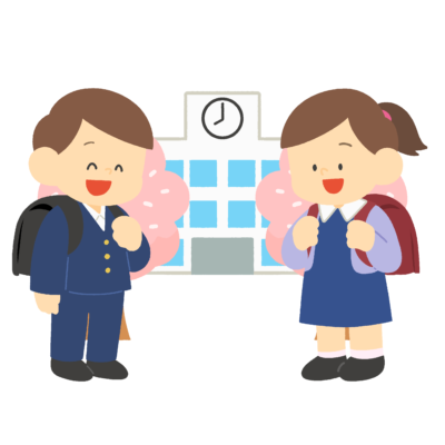 入学式のワンピース・スーツ姿の小学生の無料イラスト｜入学式・春のプリント用素材
