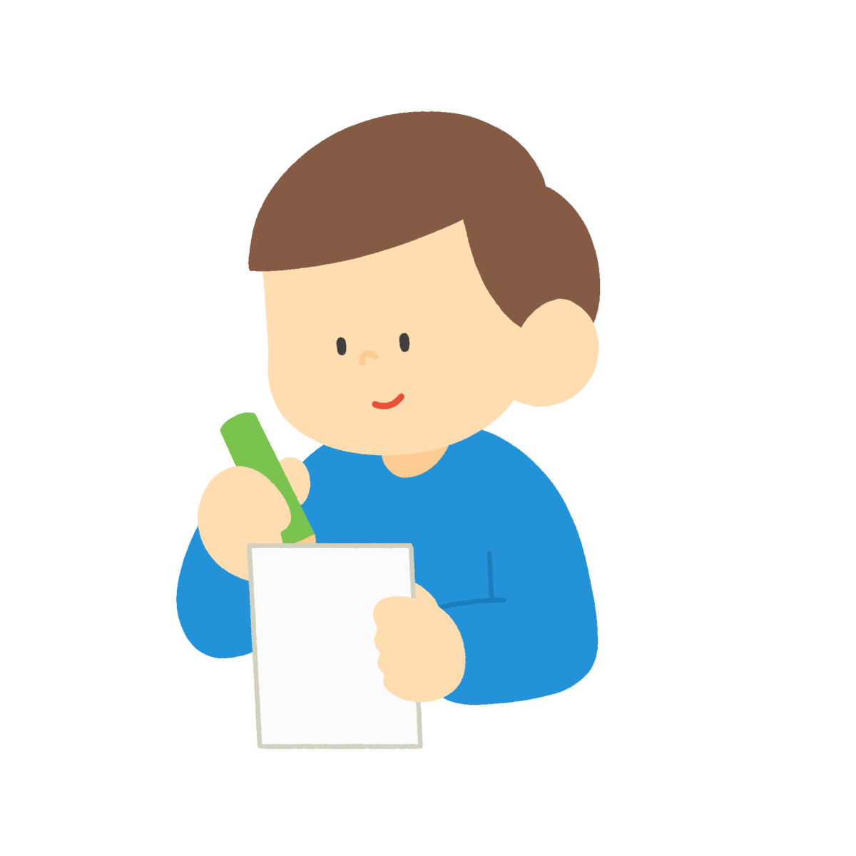 メモをとる男の子の無料イラスト｜授業・学習プリント用素材