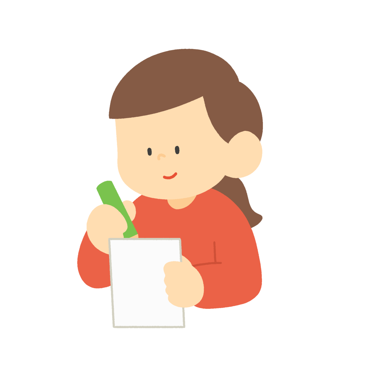 メモをとる女の子の無料イラスト｜学校プリント用素材