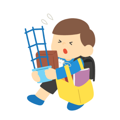 終業式にたくさんの荷物を持つ男の子の無料イラスト｜学期末通信・プリント用素材