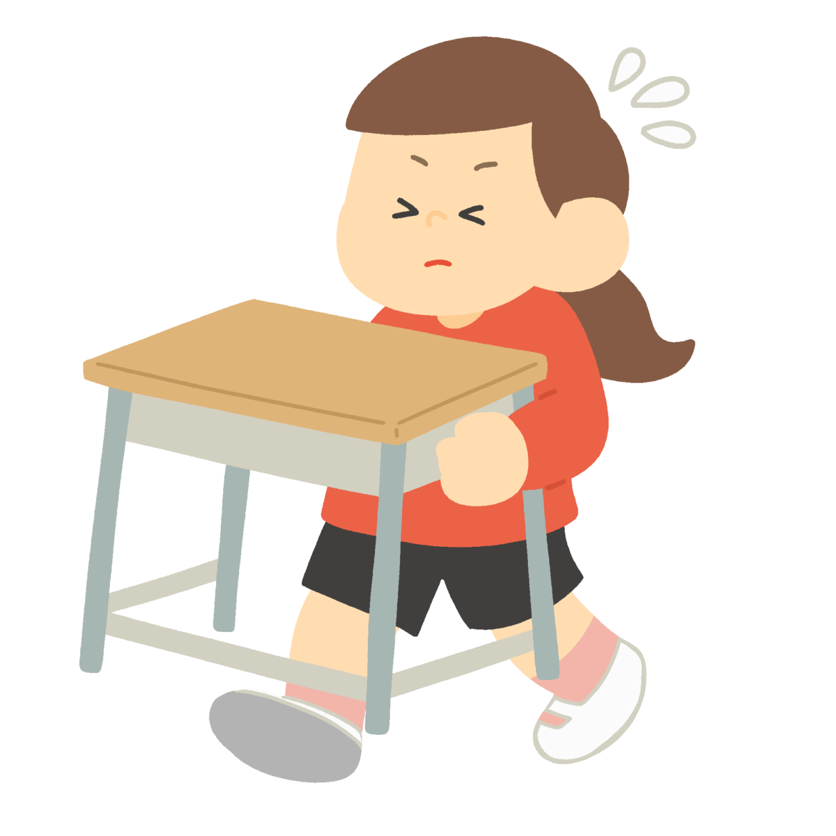 教室の机を運ぶ女の子の無料イラスト｜学校行事・お知らせプリント用素材