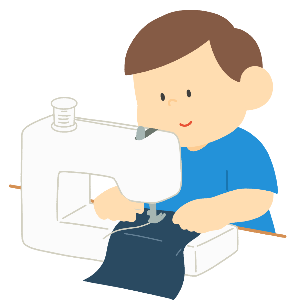 ミシンで縫う男の子の無料イラスト｜家庭科授業・プリント向け素材