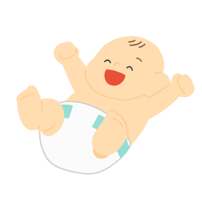 オムツ姿で寝転がる赤ちゃんの無料イラスト|乳幼児保育・子育て素材