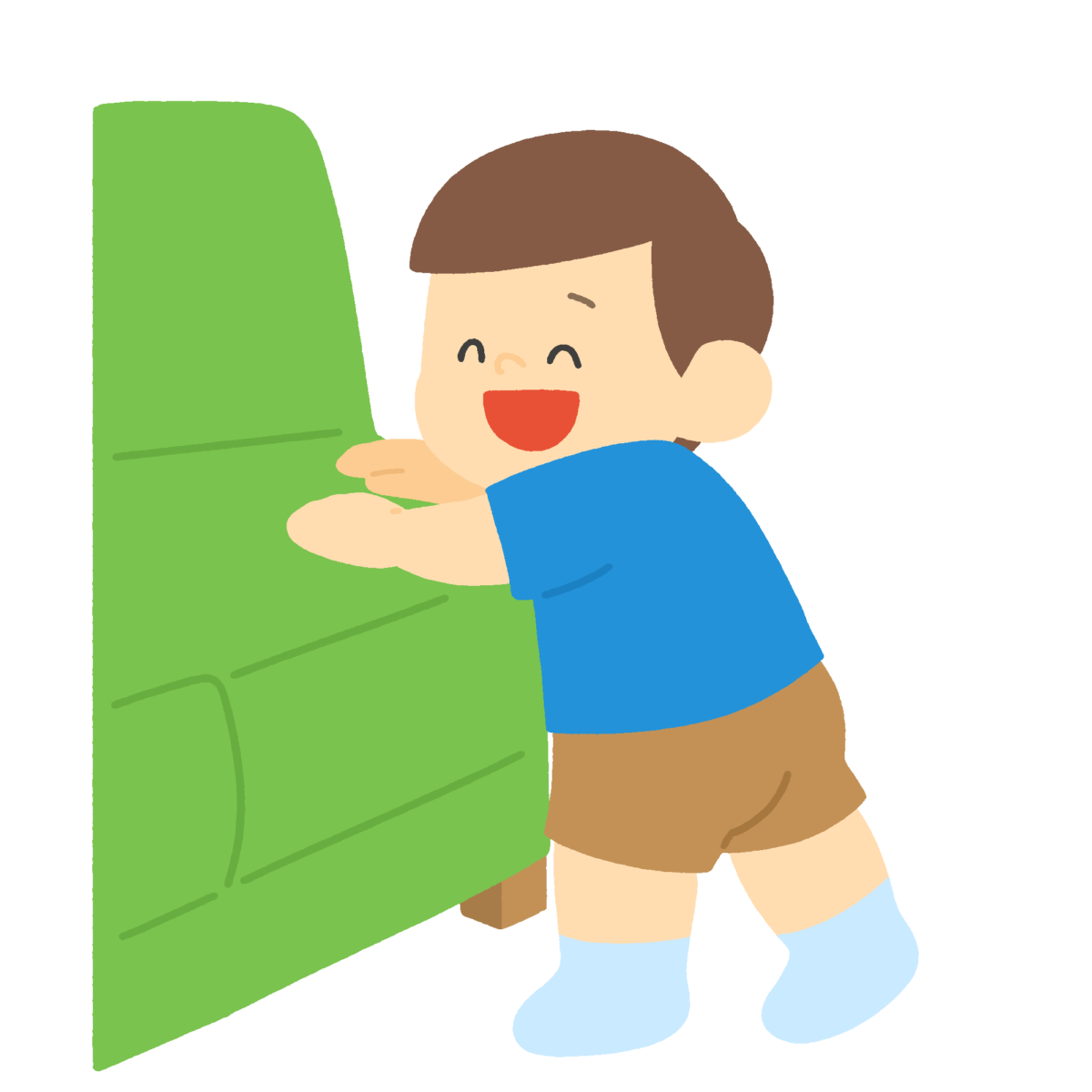 つかまり立ちをする男の子の無料イラスト｜育児・乳幼児保育素材