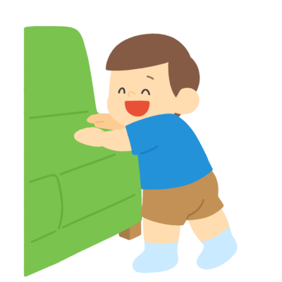 つかまり立ちをする男の子の無料イラスト｜育児・乳幼児保育素材