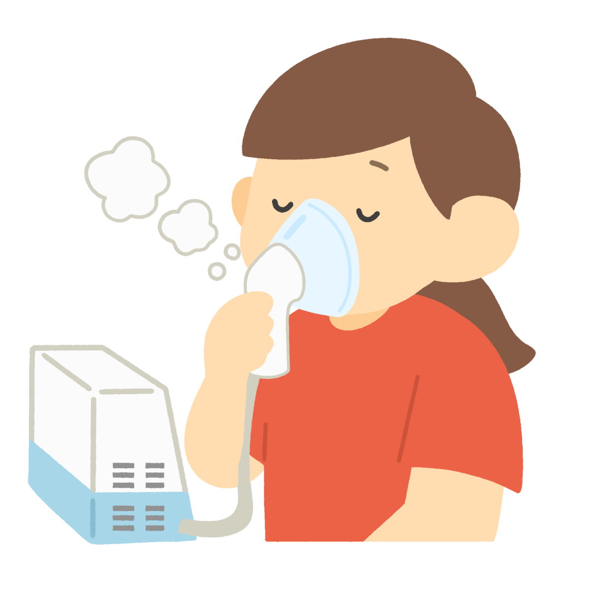 吸入器をする女の子の無料イラスト｜保健だより・医療福祉向け素材