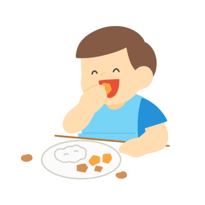 手づかみ食べをする男の子の無料イラスト｜乳幼児食育・保育だより向け素材